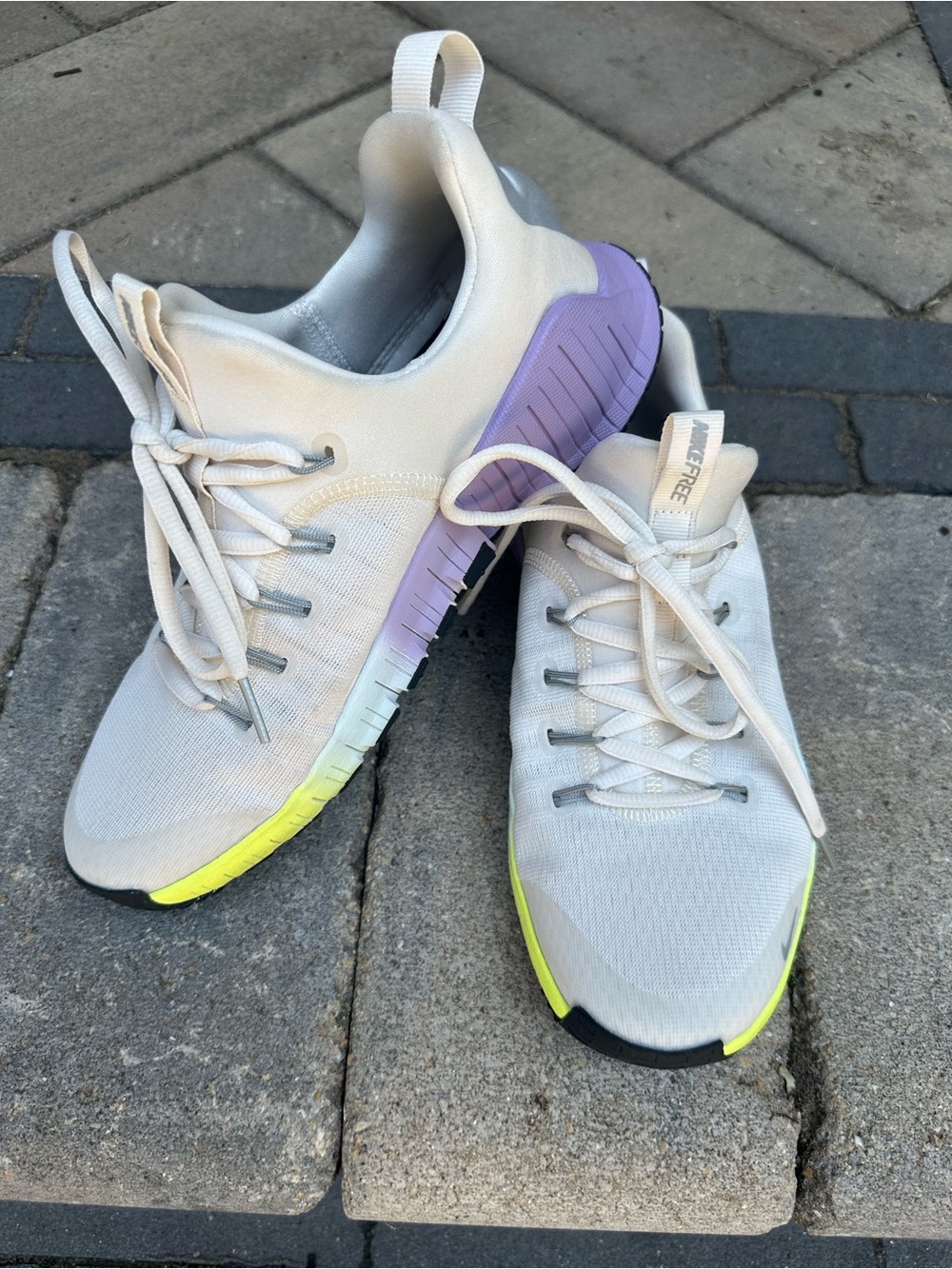 White Nike Metcon with Purple & Neon Accents